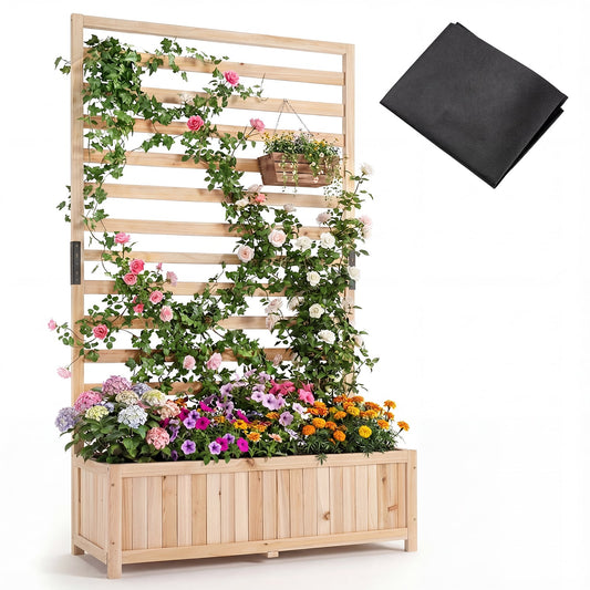 Wooden Raised Garden Bed 150 cm Tall Elevated Planter Box with Vertical Trellis-Natural