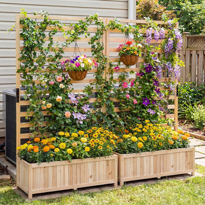Wooden Raised Garden Bed 150 cm Tall Elevated Planter Box with Vertical Trellis-Natural