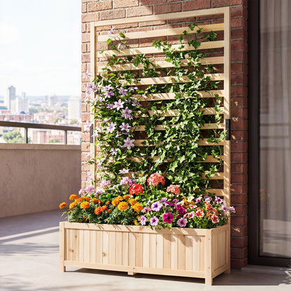 Wooden Raised Garden Bed 150 cm Tall Elevated Planter Box with Vertical Trellis-Natural