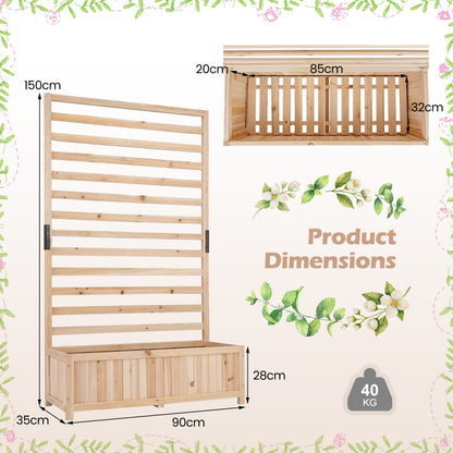 Wooden Raised Garden Bed 150 cm Tall Elevated Planter Box with Vertical Trellis-Natural