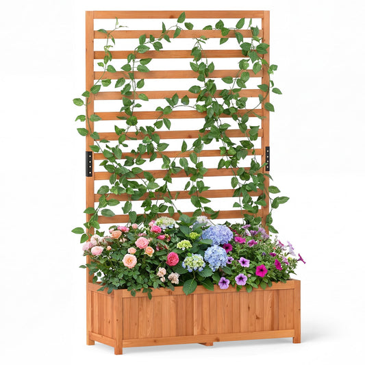 Wooden Raised Garden Bed 150 cm Tall Elevated Planter Box with Vertical Trellis-Orange