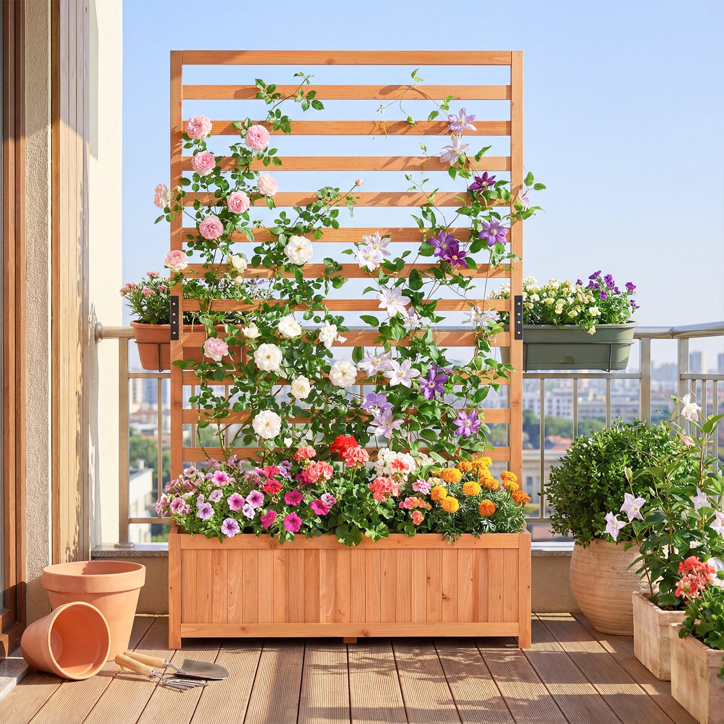 Wooden Raised Garden Bed 150 cm Tall Elevated Planter Box with Vertical Trellis-Orange