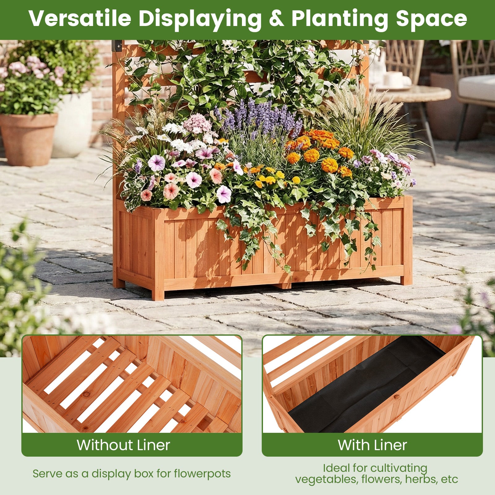 Wooden Raised Garden Bed 150 cm Tall Elevated Planter Box with Vertical Trellis-Orange