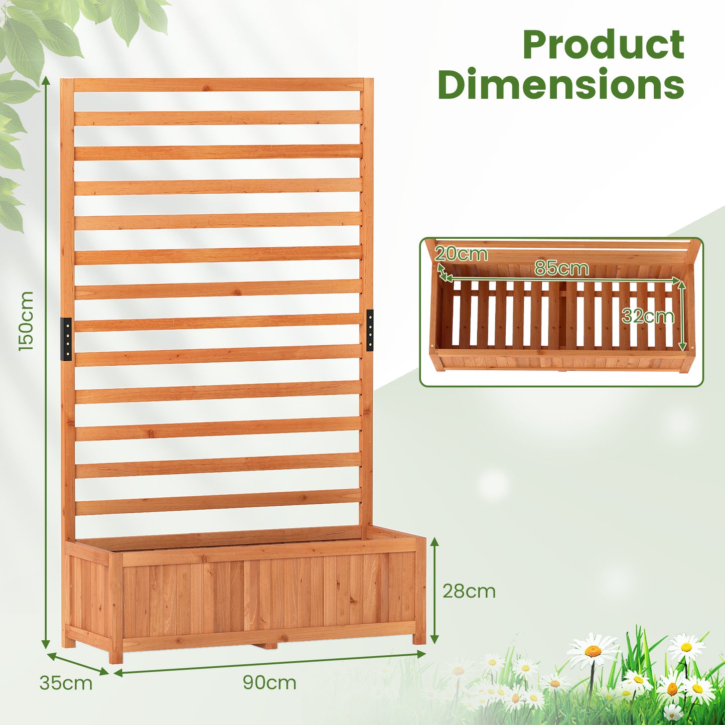 Wooden Raised Garden Bed 150 cm Tall Elevated Planter Box with Vertical Trellis-Orange