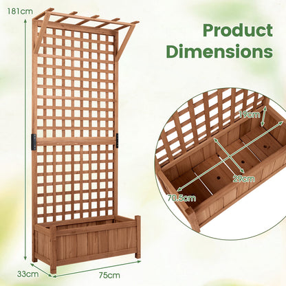 Wooden Raised Garden Bed with Hanging Roof and Trellis for Climbing Plants-Brown