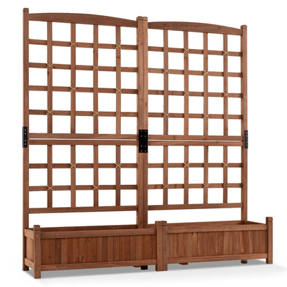 Wooden Raised Garden Bed with Trellis Dual Large Planter Boxes for Climbing Plants-Rustic Brown