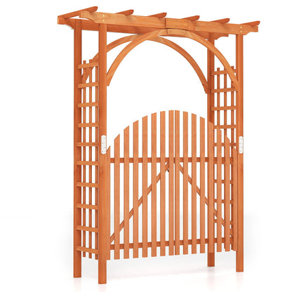 Wooden Rose Arch with Lockable Doors and Trellis for Climbing Plants-Orange