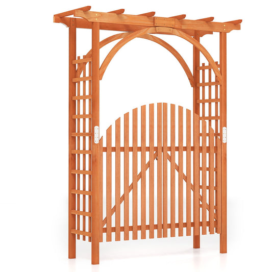 Wooden Rose Arch with Lockable Doors and Trellis for Climbing Plants-Orange
