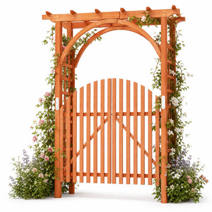 Wooden Rose Arch with Lockable Doors and Trellis for Climbing Plants-Orange