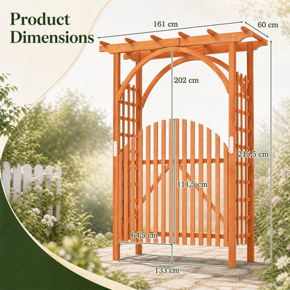 Wooden Rose Arch with Lockable Doors and Trellis for Climbing Plants-Orange