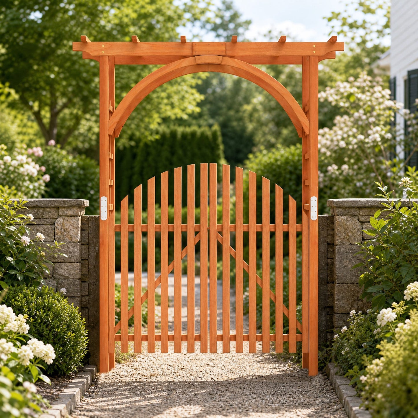 Wooden Rose Arch with Lockable Doors and Trellis for Climbing Plants-Orange