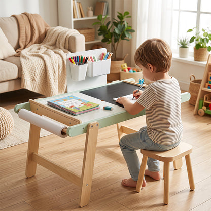 Wooden Sensory Table for Toddlers with Double-Sided Board for Kids-Green