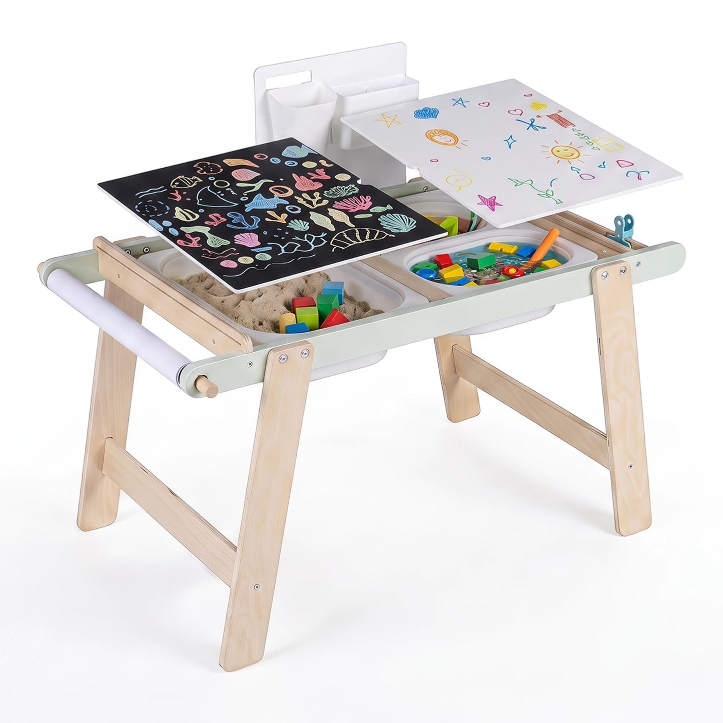 Wooden Sensory Table for Toddlers with Double-Sided Board for Kids-Green