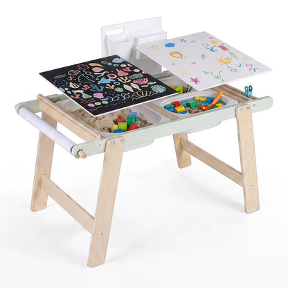 Wooden Sensory Table for Toddlers with Double-Sided Board for Kids-Green