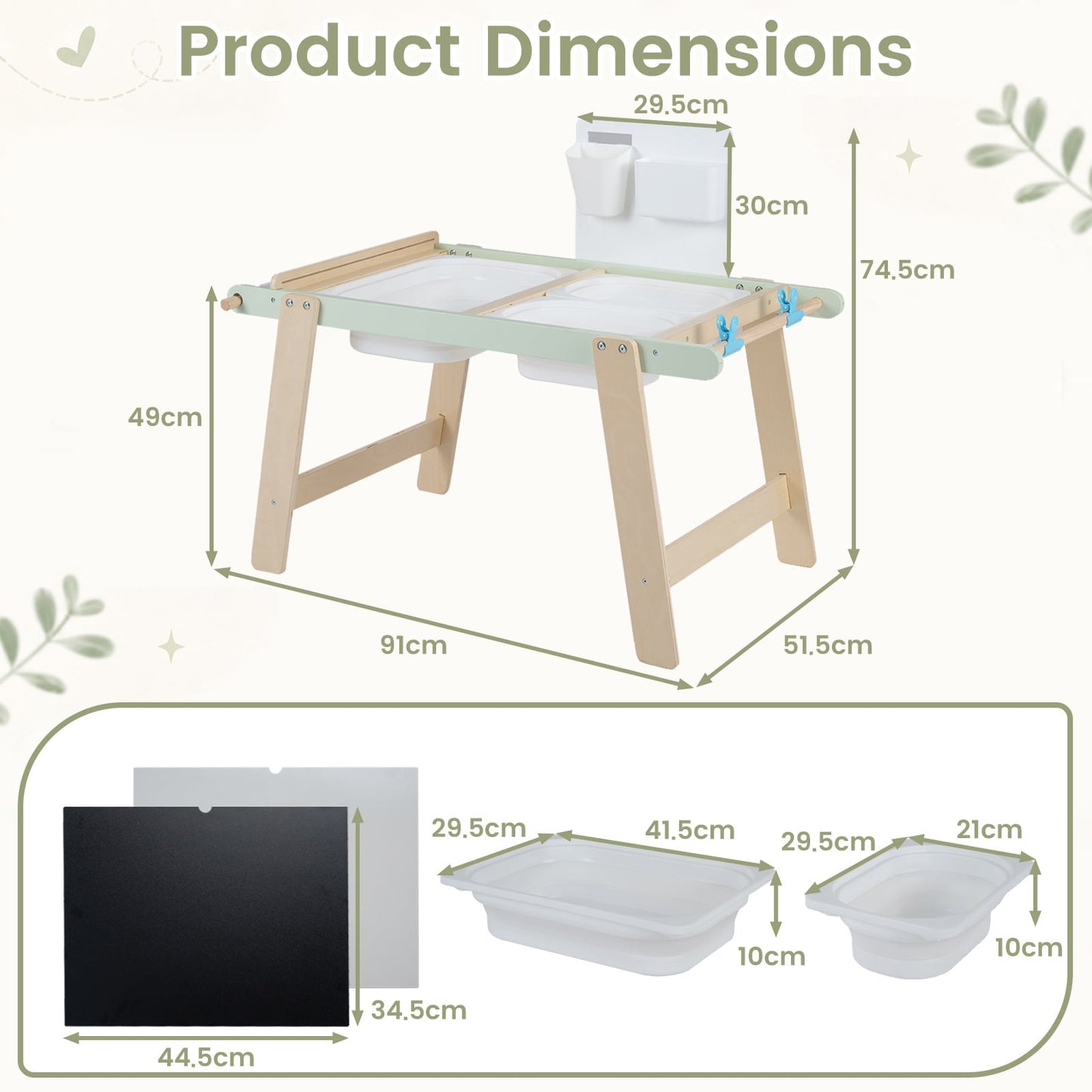 Wooden Sensory Table for Toddlers with Double-Sided Board for Kids-Green