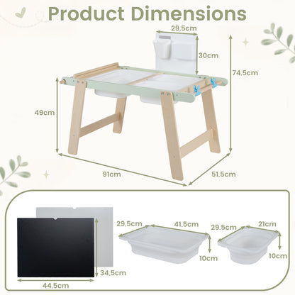 Wooden Sensory Table for Toddlers with Double-Sided Board for Kids-Green