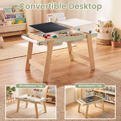 Wooden Sensory Table for Toddlers with Double-Sided Board for Kids-Green