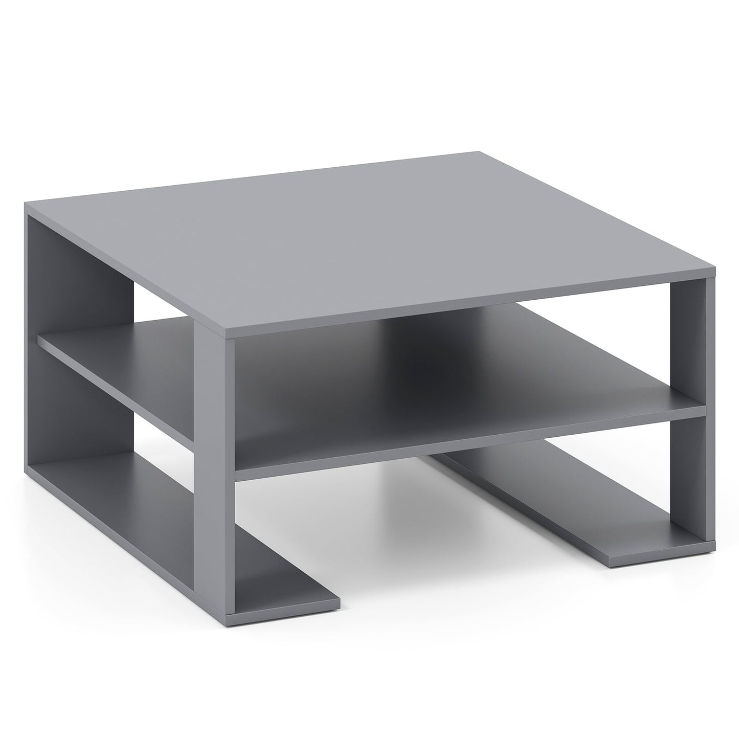 Wooden Square Coffee Table with Storage and Open Shelf for Living Room-Grey