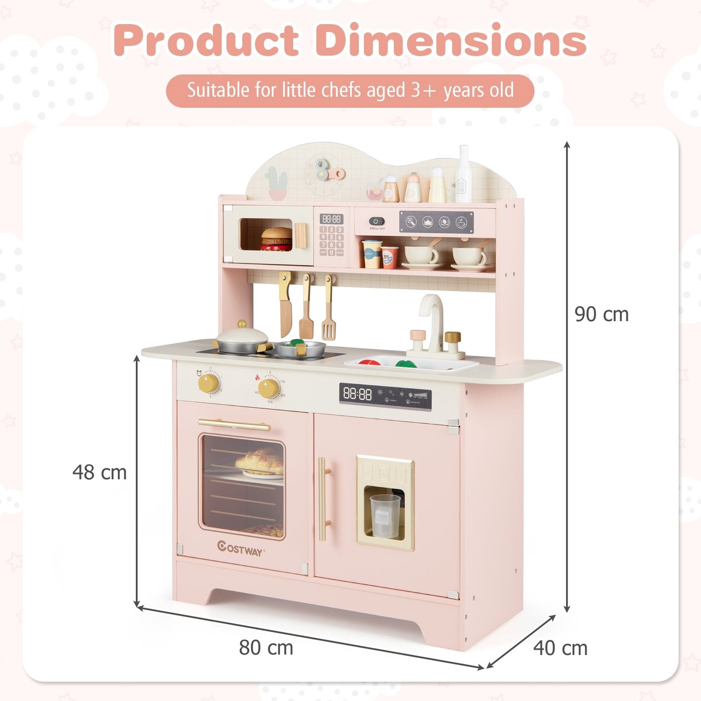 Wooden Toddler Play Kitchen with 17 Pieces Accessories-Pink