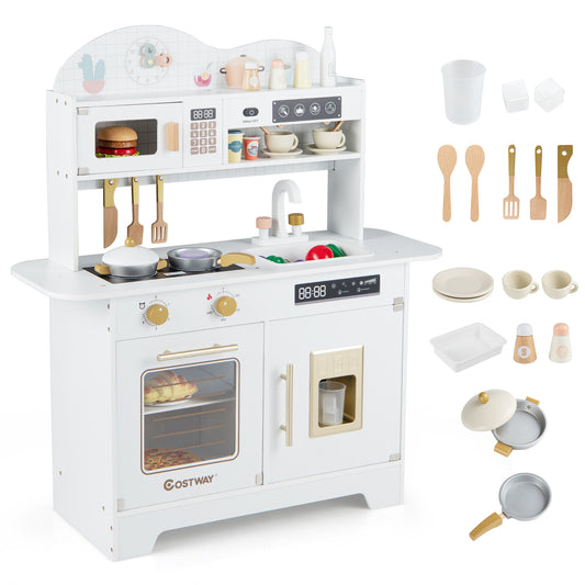 Wooden Toddler Play Kitchen with 17 Pieces Accessories-White