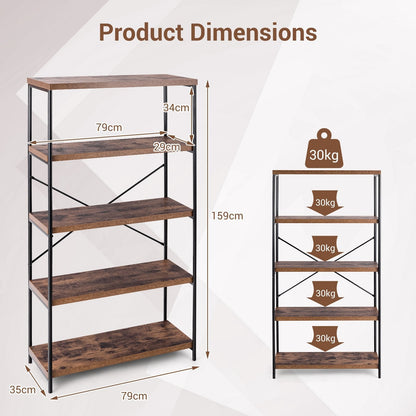 Freestanding Wooden 5-Tier Storage Bookshelf-Brown