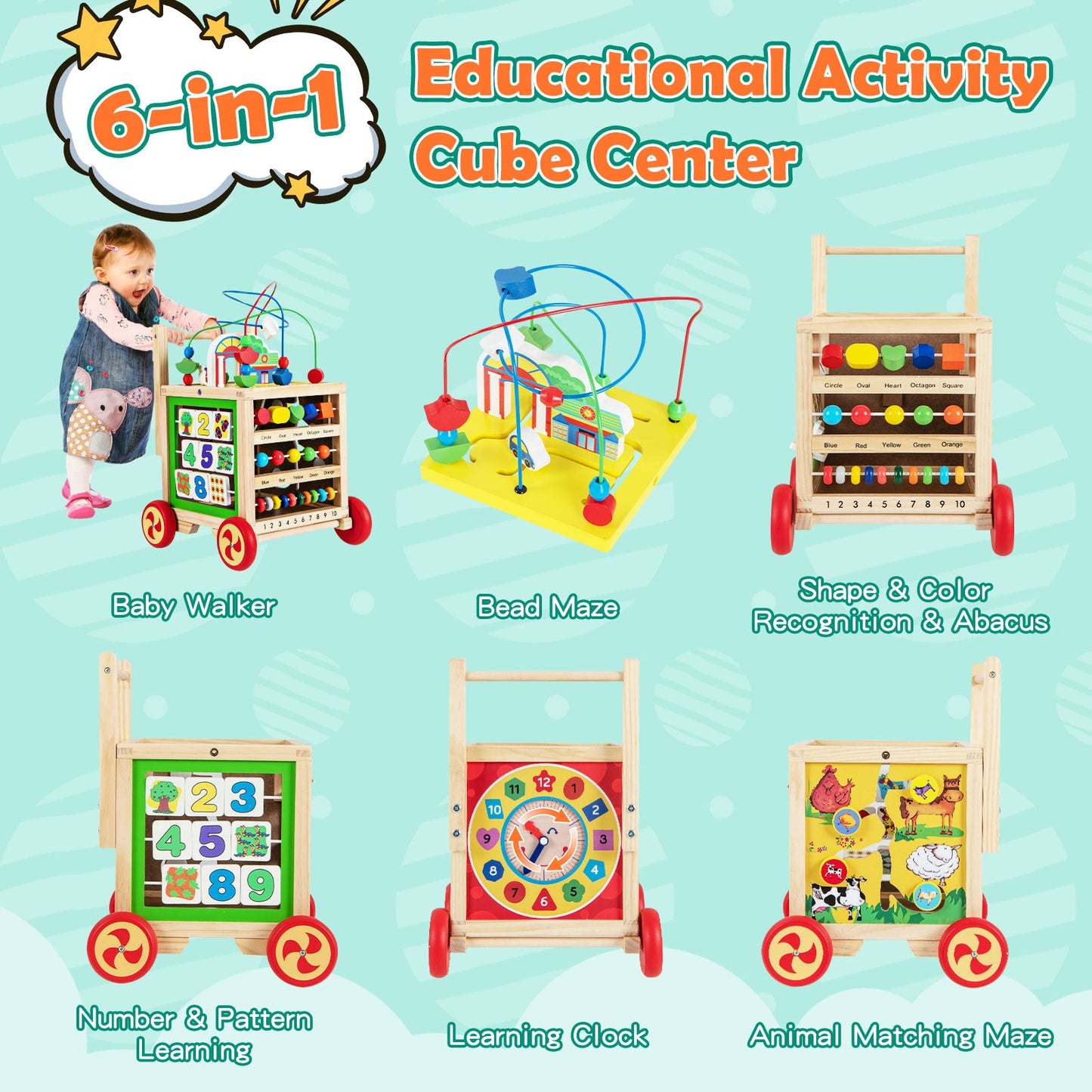 Wooden Activity Cube Centre Learning Toy for Babies Aged 1+