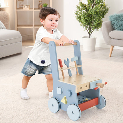 2-in-1 Wooden Baby Push Walker with Multi-Activity Center