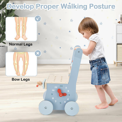 2-in-1 Wooden Baby Push Walker with Multi-Activity Center