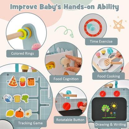 6-in-1 Wooden Baby Stroller Push and Pull Learning Activity Center-Blue