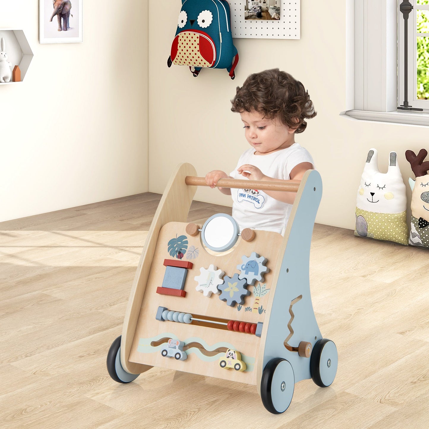 Wooden Baby Walker with Multi-Activity Learning Center