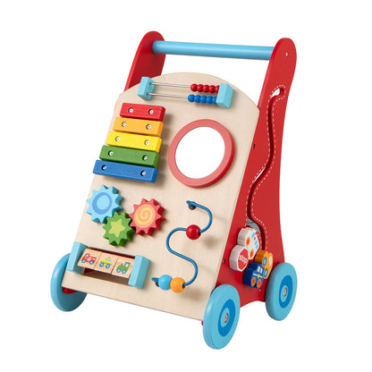 Wooden Baby Walker Learning Activity Walker with Mirror and Wheels-Red