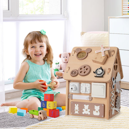 Wooden Busy House Toddler Learning Toy with Interior Space