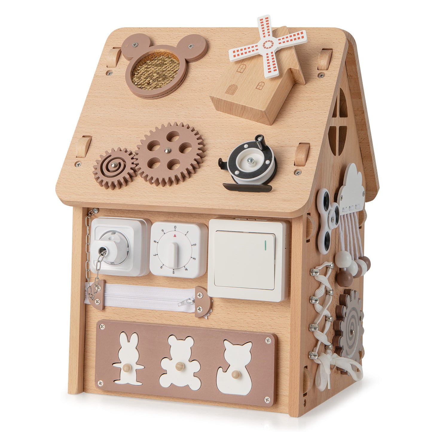 Wooden Busy House Toddler Learning Toy with Interior Space