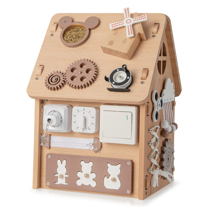 Wooden Busy House Toddler Learning Toy with Interior Space