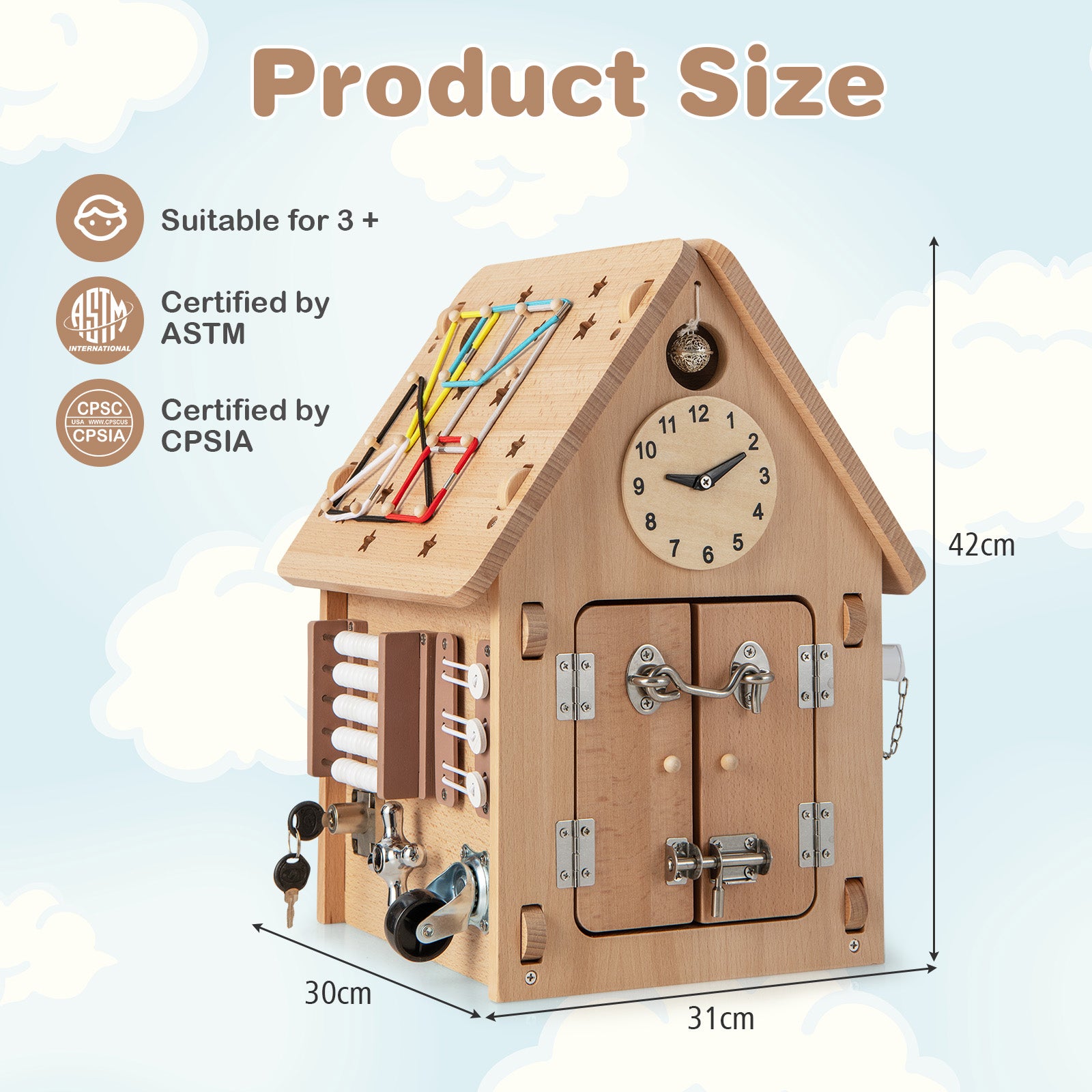 Wooden Busy House Toddler Learning Toy with Interior Space