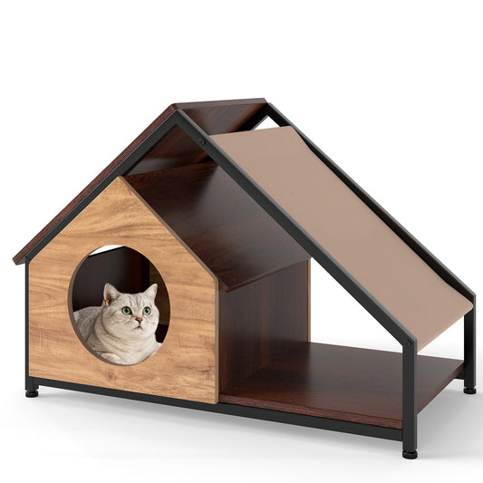 Wooden Cat House for Indoor Cats Kitty Condo Furniture with Porch