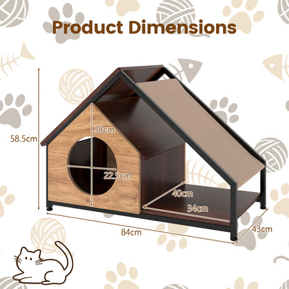 Wooden Cat House for Indoor Cats Kitty Condo Furniture with Porch