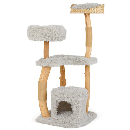 124 CM Tall Wooden Cat Tree with Jute Scratching Posts-Grey
