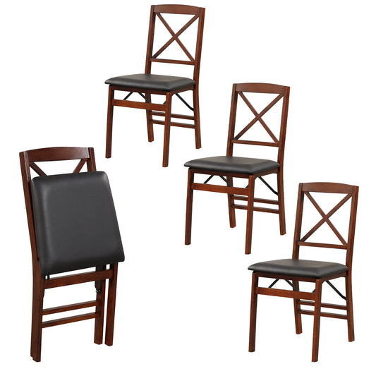 Wooden Dining Chair Set of 4 Folding Chairs with Padded Seat