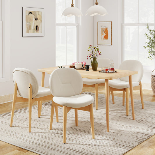 Wooden Dining Chairs Set of 4 Soft Boucle Upholstered Kitchen Chairs