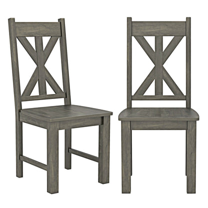 Wooden Dining Chairs Set of 2 with Rubber Wood Frame and Elegant Hollowed Backrest-Grey