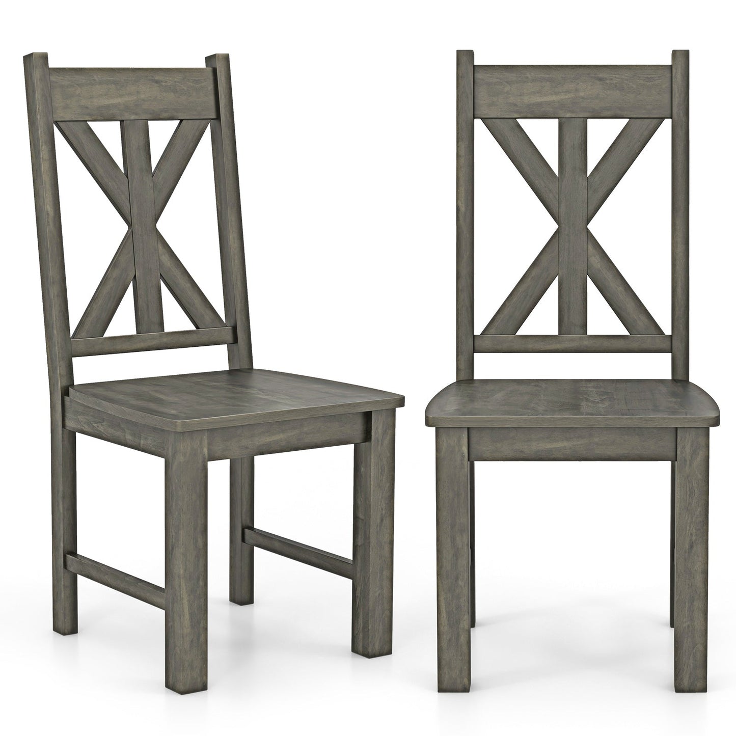 Wooden Dining Chairs Set of 2 with Rubber Wood Frame and Elegant Hollowed Backrest-Grey