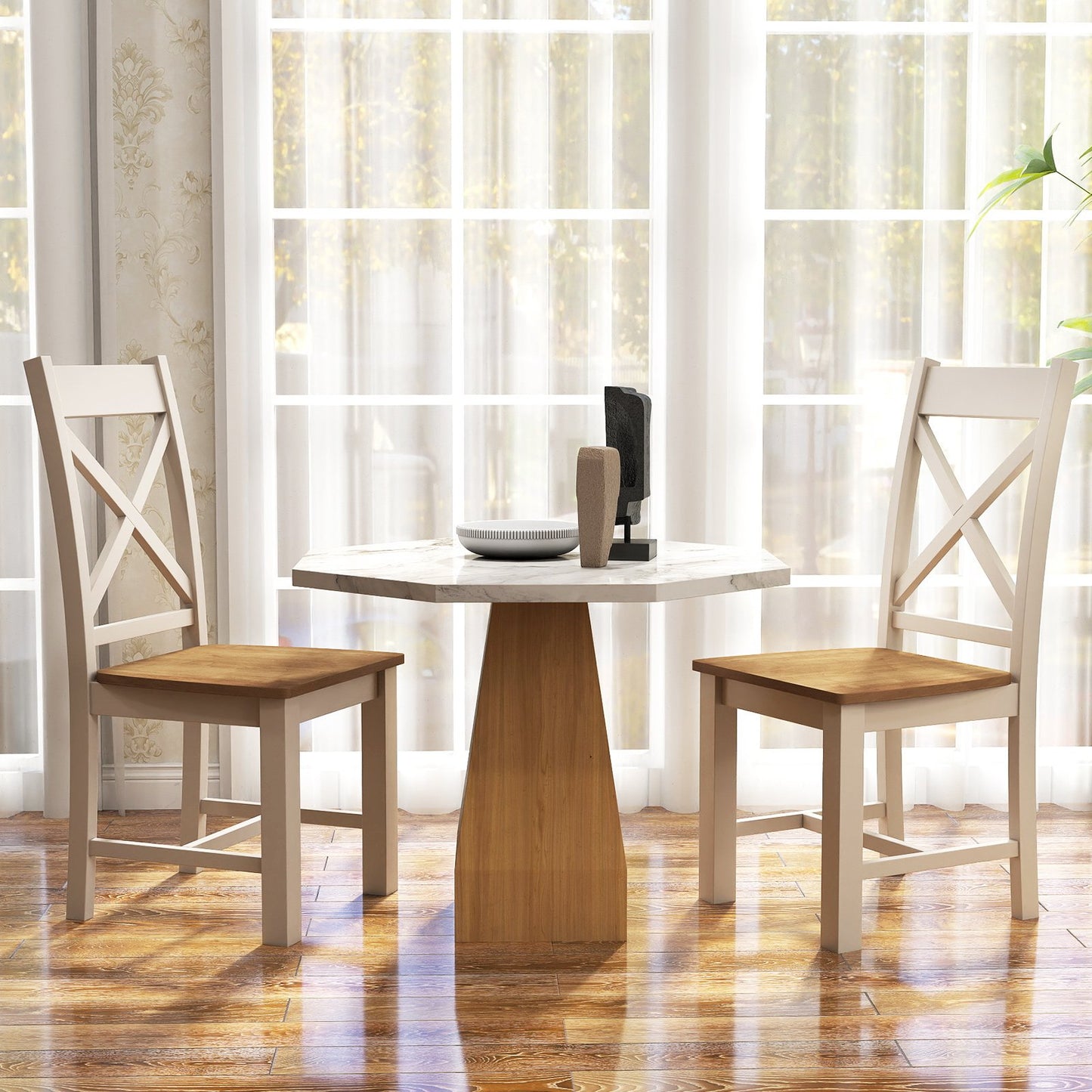 Wooden Dining Chairs with High Back Set of 2-Natural