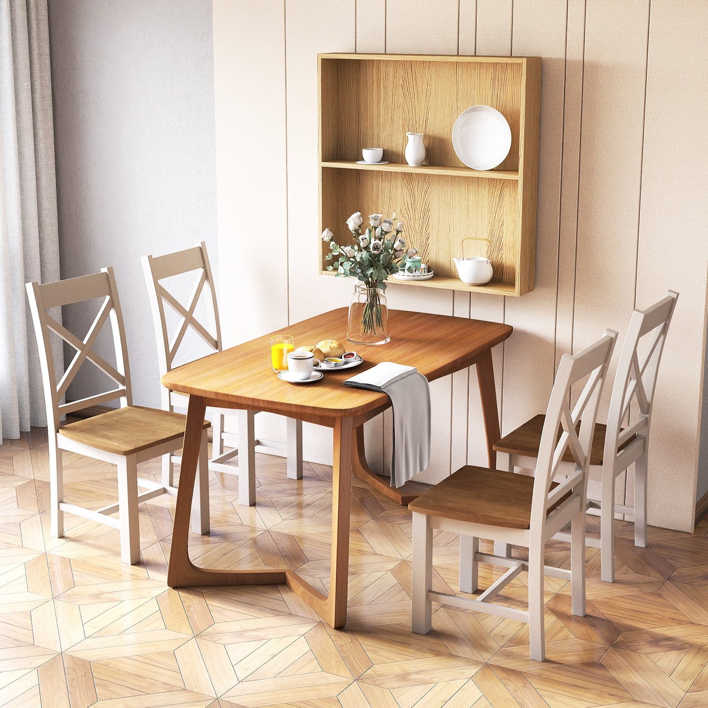 Wooden Dining Chairs with High Back Set of 2-Natural