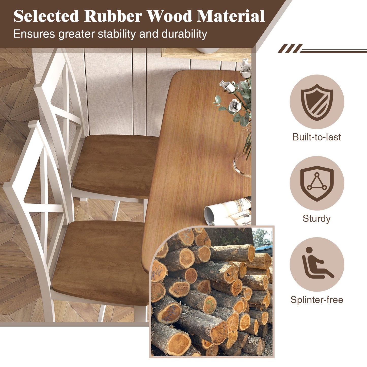 Wooden Dining Chairs with High Back Set of 2-Natural