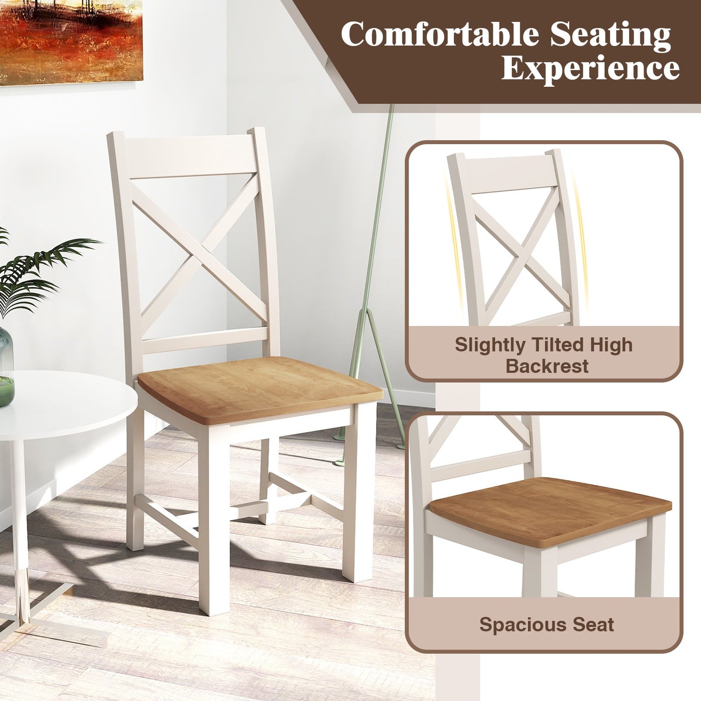 Wooden Dining Chairs with High Back Set of 2-Natural