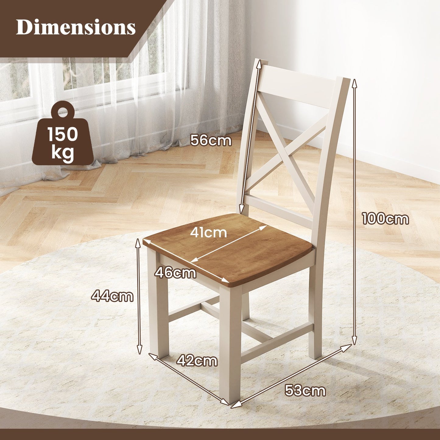 Wooden Dining Chairs with High Back Set of 2-Natural