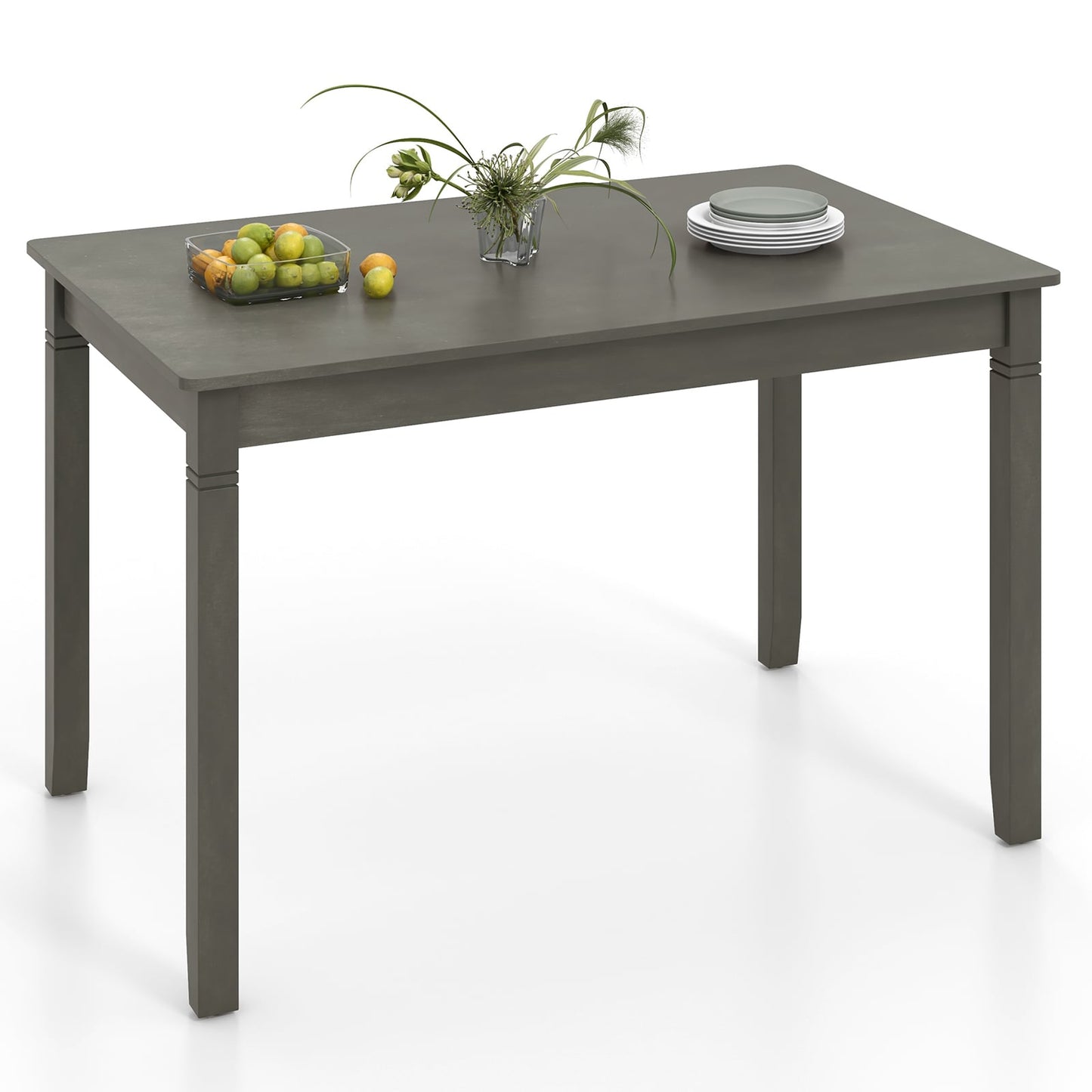 Wooden Rectangular Dining Table with Rubber Wood Legs for 4 People-Grey
