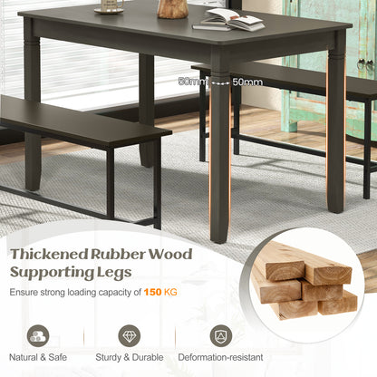 Wooden Rectangular Dining Table with Rubber Wood Legs for 4 People-Grey