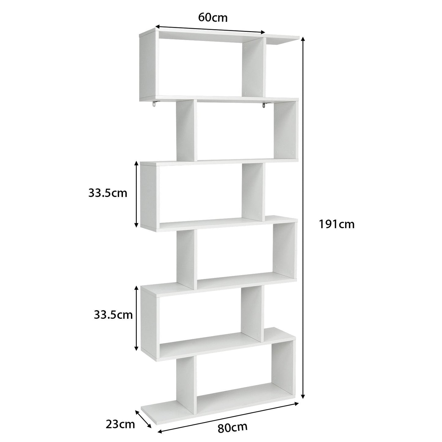 6-tier S-shaped Wooden Industrial Bookshelf-White